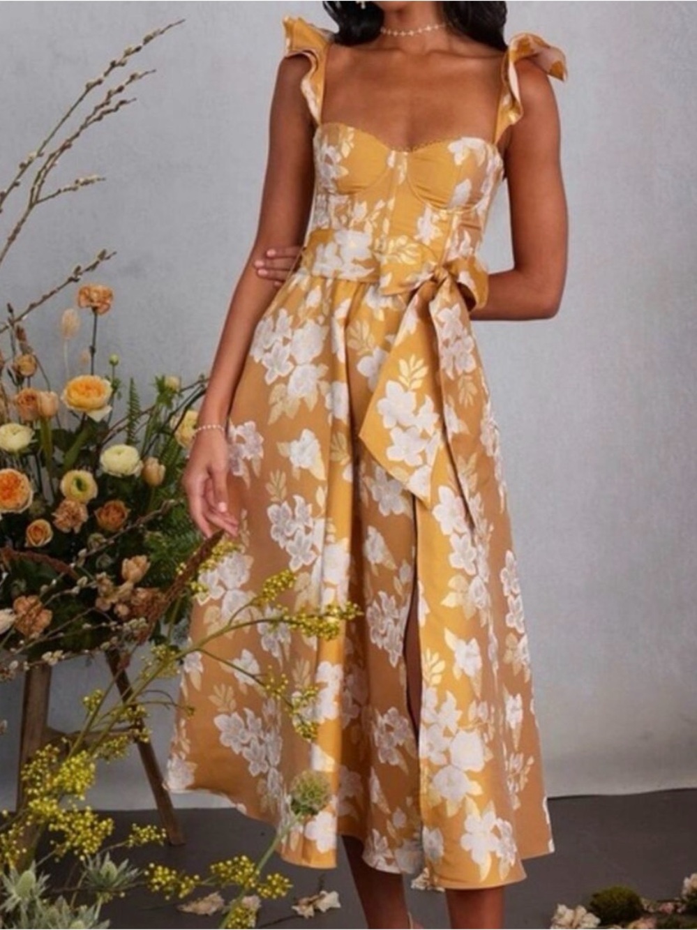 V. Chapman Vera Dress in Gold Baroque Floral